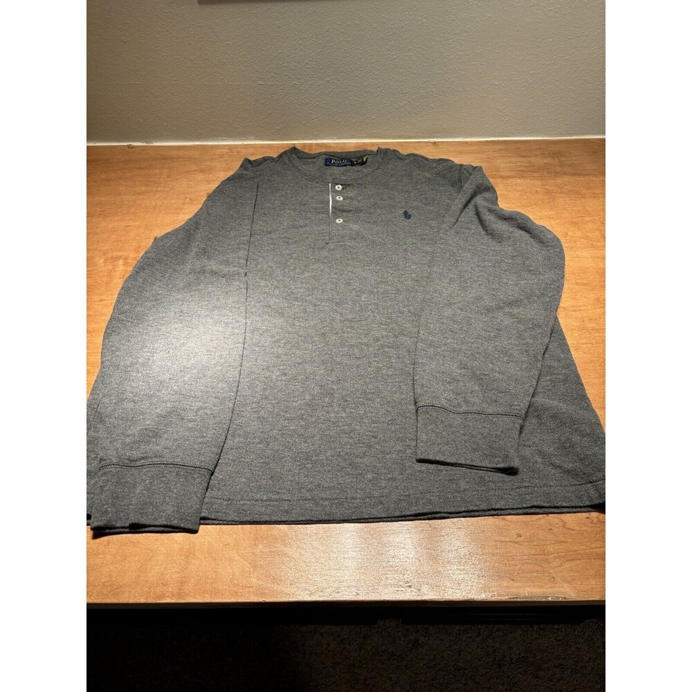 Polo Ralph Lauren T Shirt Men Grey  Long Sleeve Pullover 1/4 button Size XL